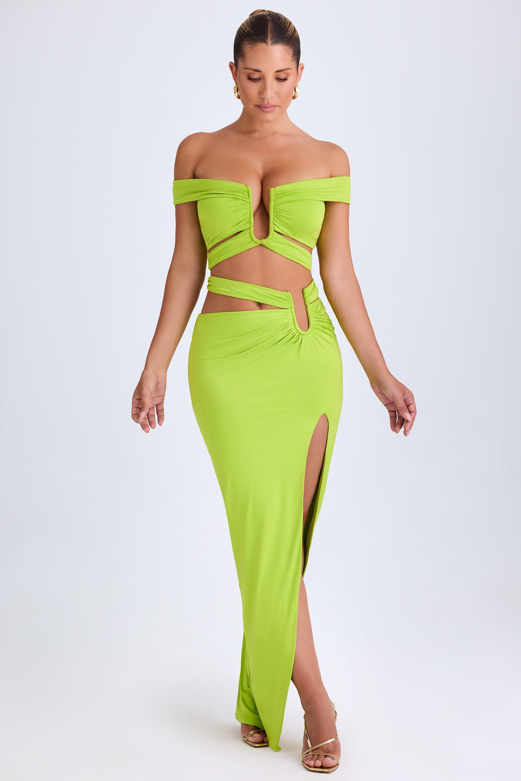 Asymmetric Cut-Out Maxi Skirt in Lime Green Product Image