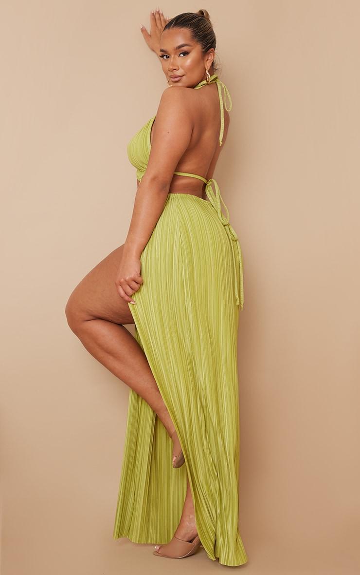 Shape Lime Plisse Ring Detail Split Maxi Dress Product Image