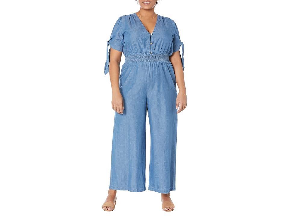 MICHAEL Michael Kors Tencel V-Neck Tie Jumpsuit (Light Cadet Wash) Women's Jumpsuit & Rompers One Piece Product Image