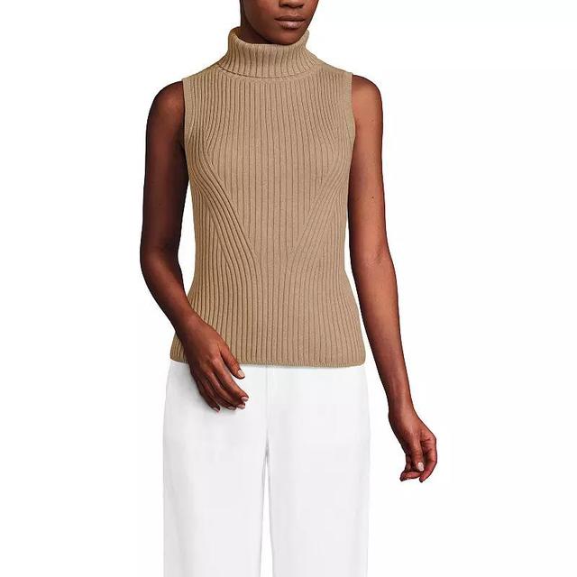 Lands End Womens Fine Gauge Cotton Turtleneck Tank Sweater Product Image