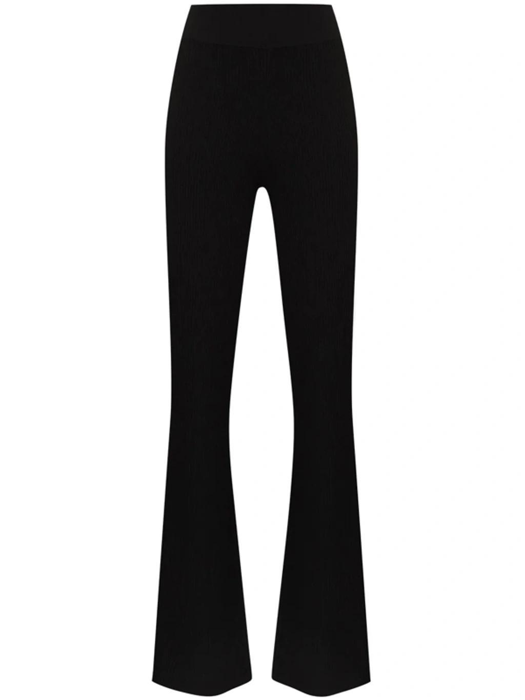 High-rise Ribbed Cotton-blend Flared-leg Trousers In Black product image