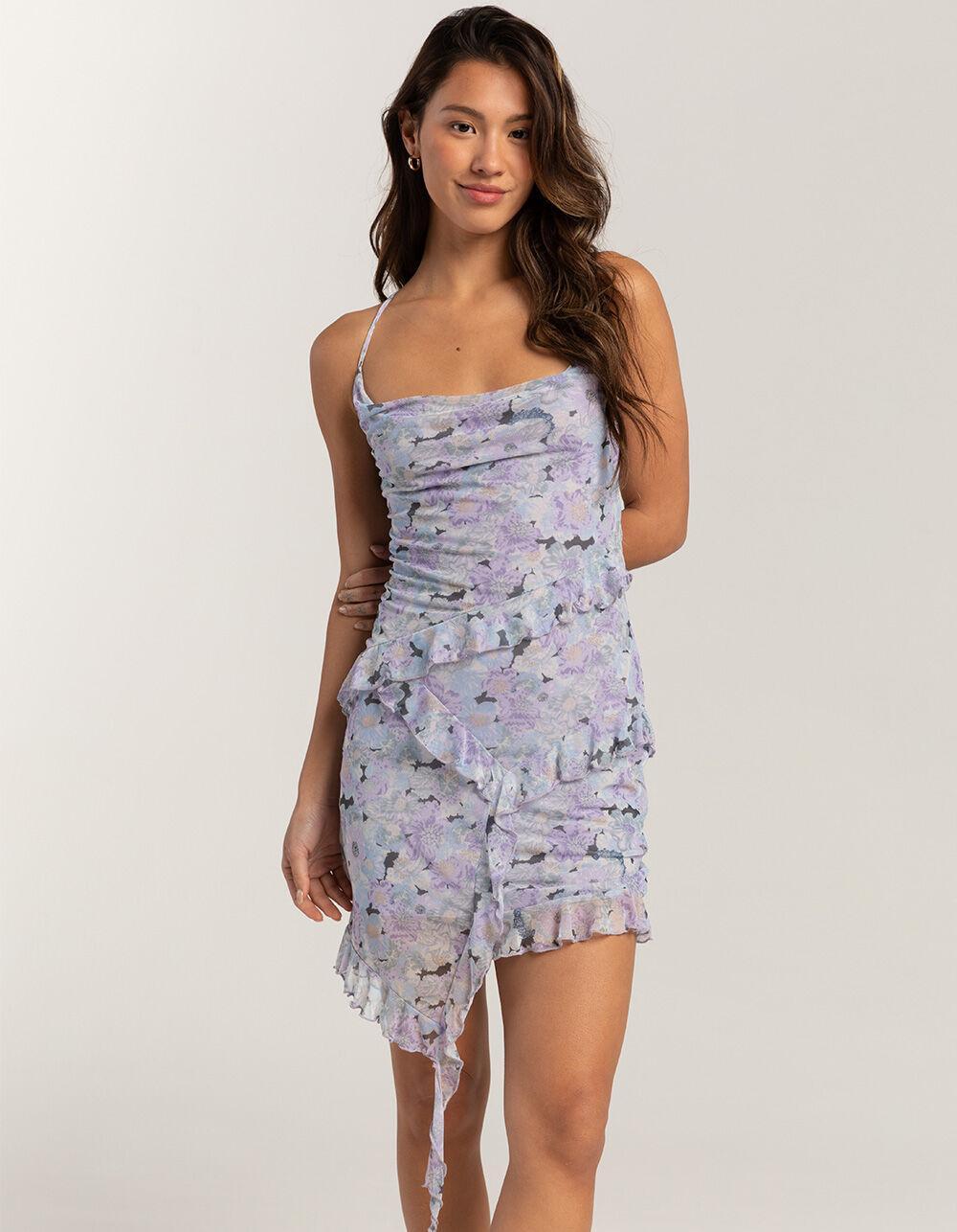 FULL TILT Waterfall Mesh Printed Womens Slip Dress Product Image