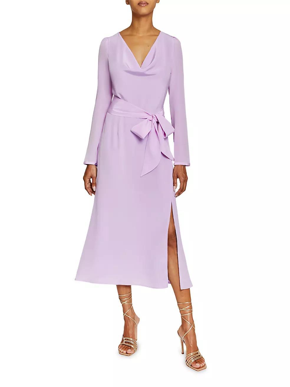 Cowlneck Silk A-Line Midi-Dress Product Image