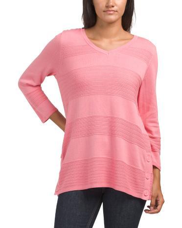 Pima Cotton Textured Stripe V-neck Sweater for Women Product Image