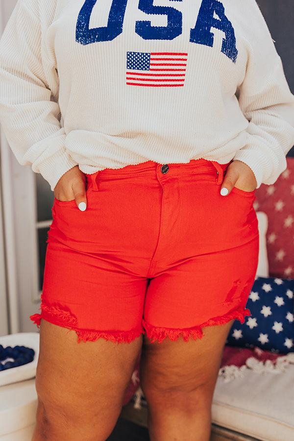 Risen Allison High Waist Distressed Shorts in Red Curves Product Image