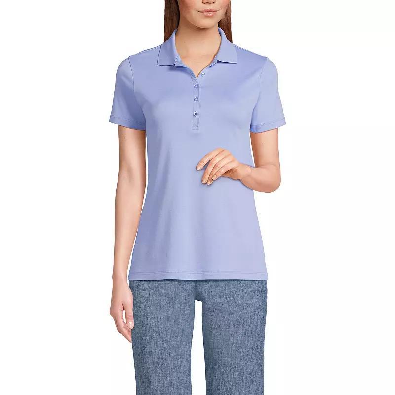 Petite Lands End Supima Cotton Short Sleeve Polo Shirt, Womens Blue Field Floral Product Image