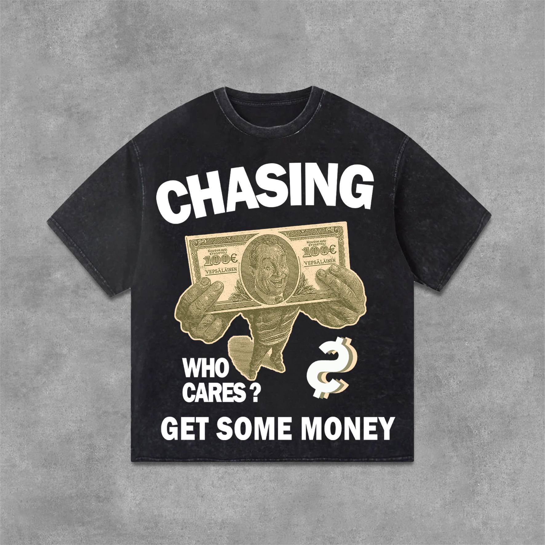 Vintage Chasing Money Graphic Print Acid Washed Cotton T-Shirt Product Image