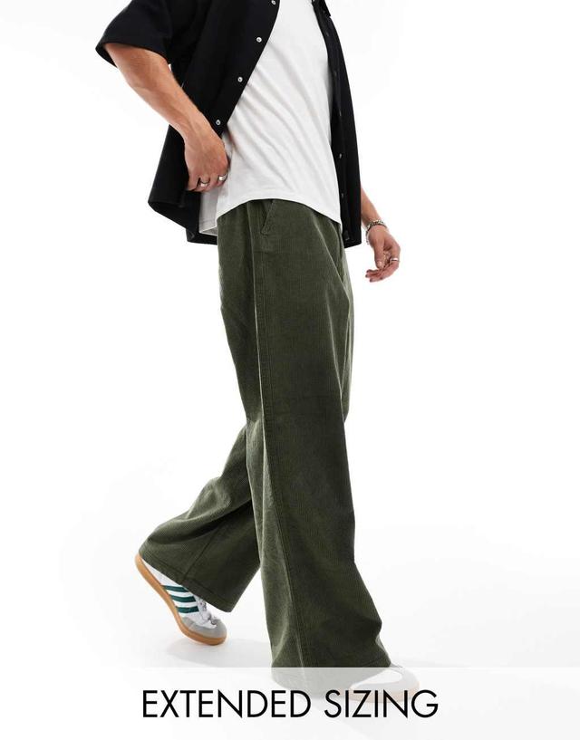 ASOS DESIGN super baggy fit corduroy pants in khaki Product Image