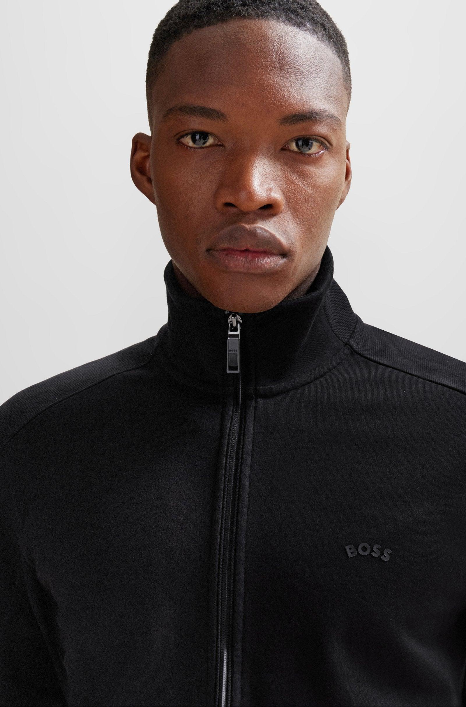 Boss Black Zip-up Sweatshirt With Pique Panel Product Image