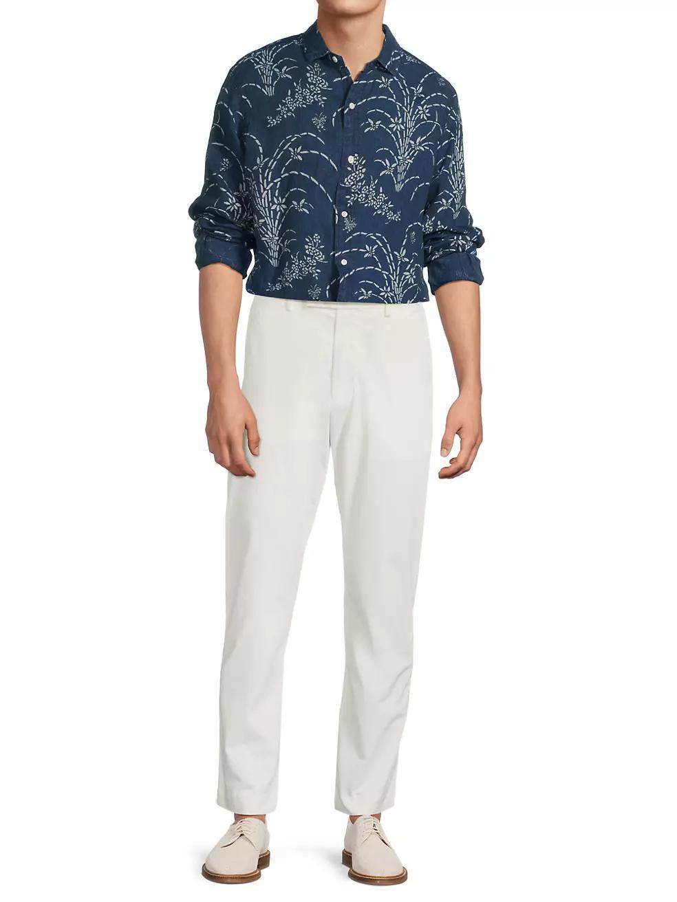 Classic-Fit Indigo Floral Linen Shirt Product Image