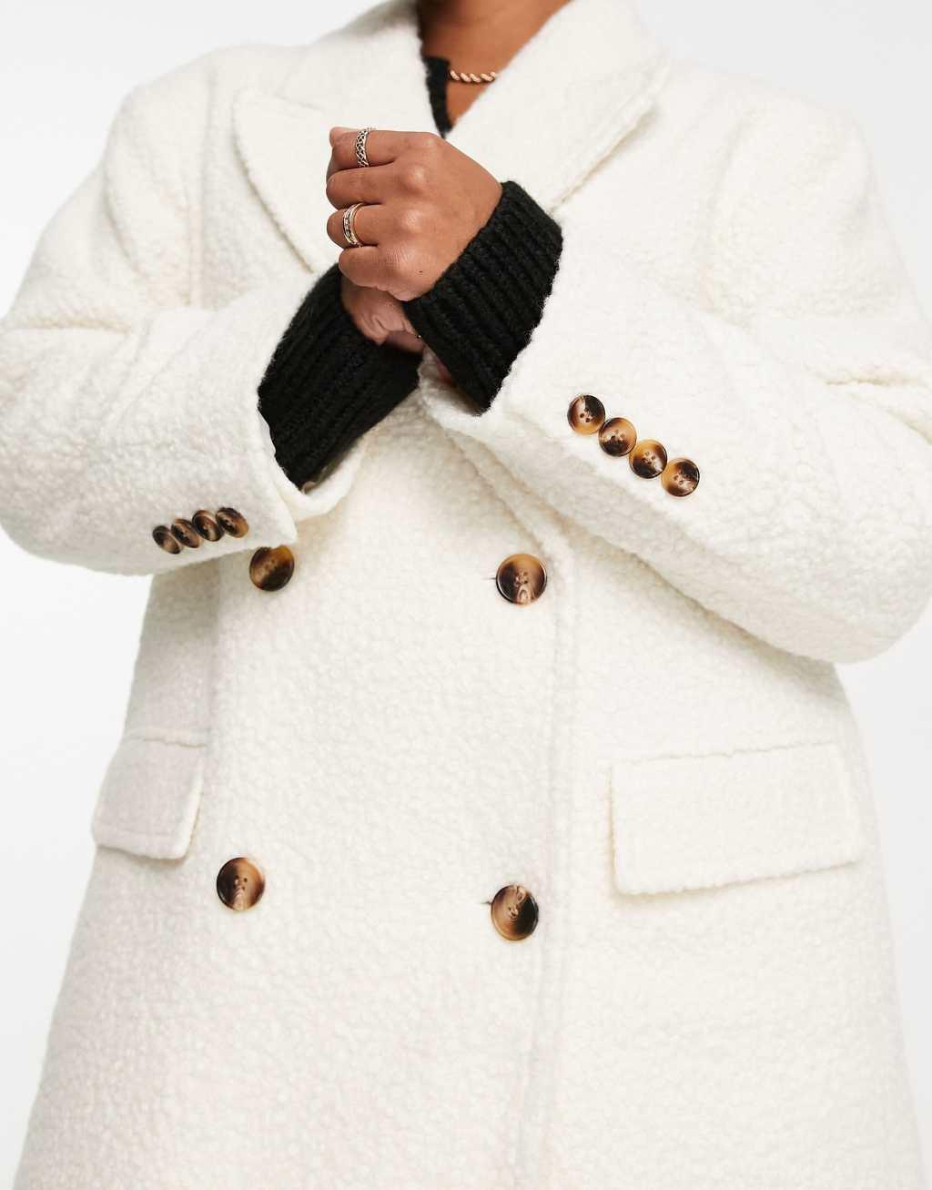 ASOS DESIGN Petite boucle coat in cream Product Image