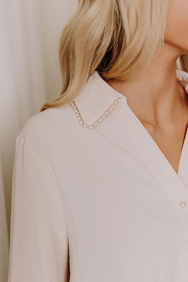 Luxe Lifestyle Pearl Embellished Top in Cream Product Image