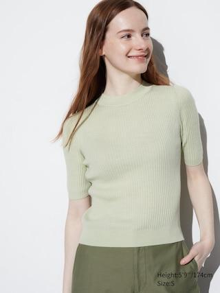 Womens Extra Fine Merino Ribbed Mock Neck Sweater Light Green Large UNIQLO US Product Image