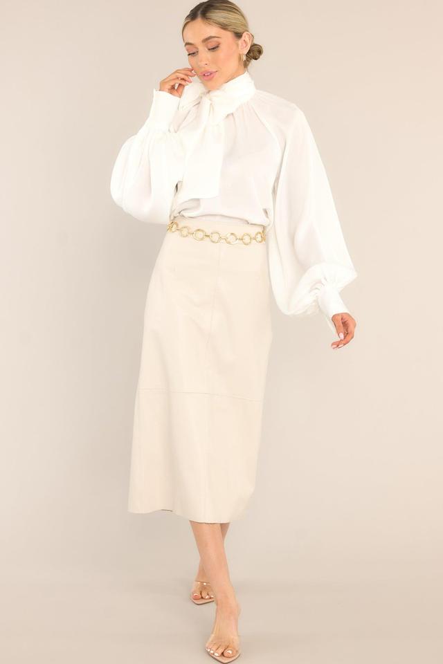 Through Open Doors Bone Faux Leather Midi Skirt White Product Image