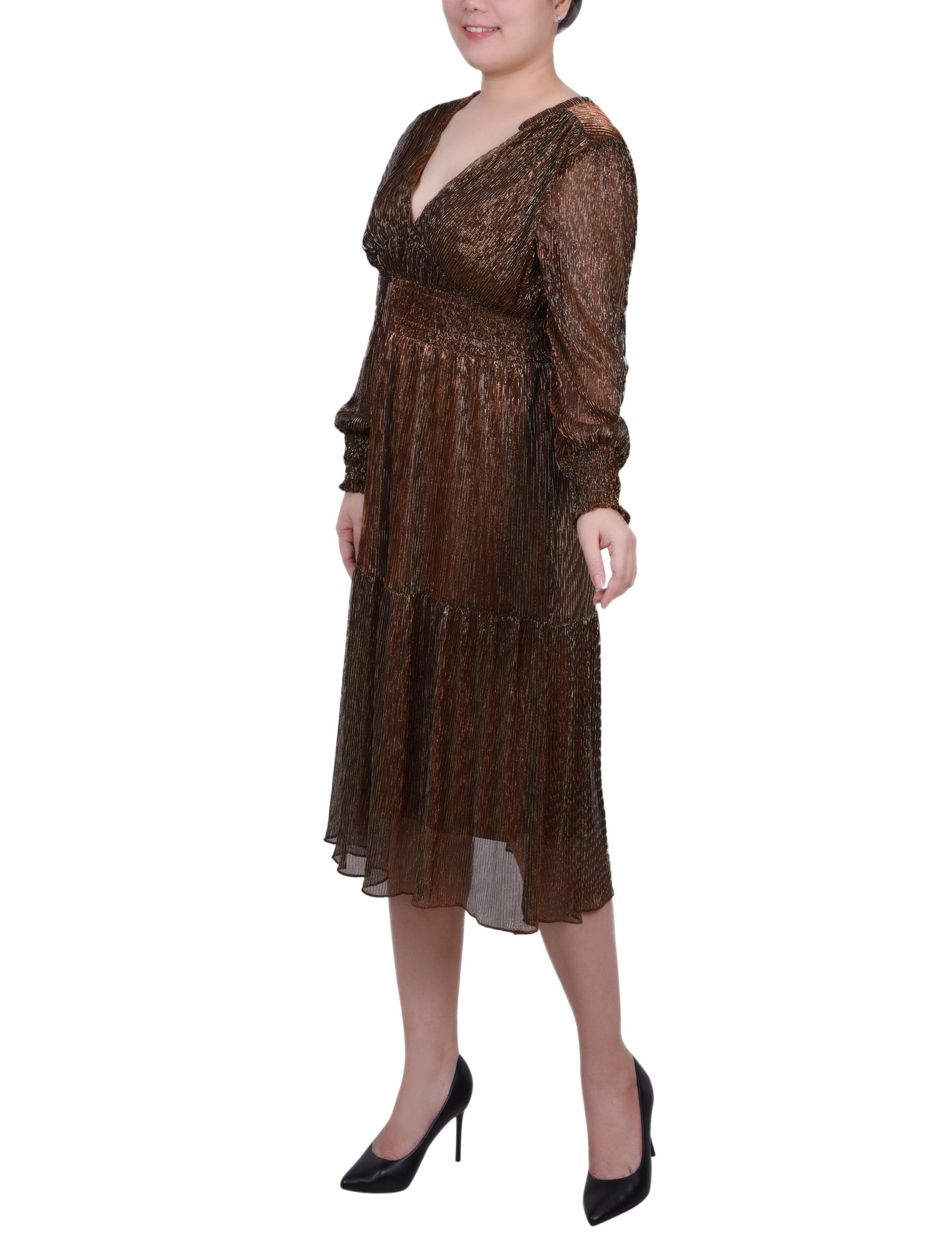 Long Sleeve Plisse Mesh Dress - Petite Product Image