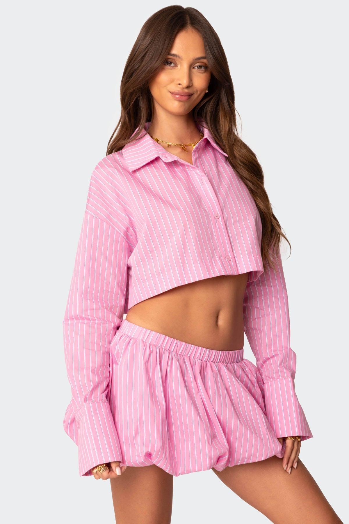 Hila Pinstripe Cropped Button Up Shirt Product Image