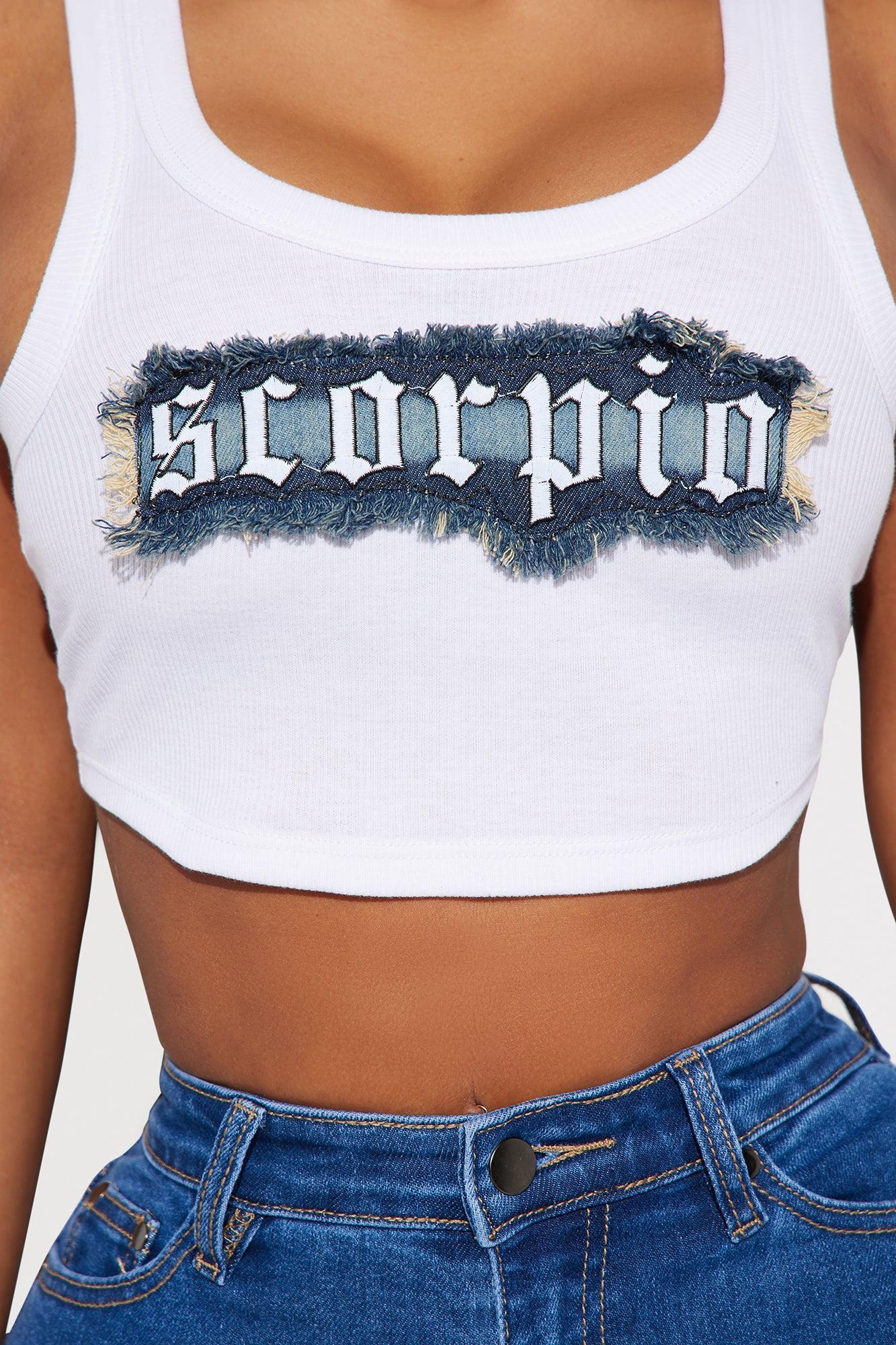 Scorpio Energy Denim Patch Tank Top - White Product Image