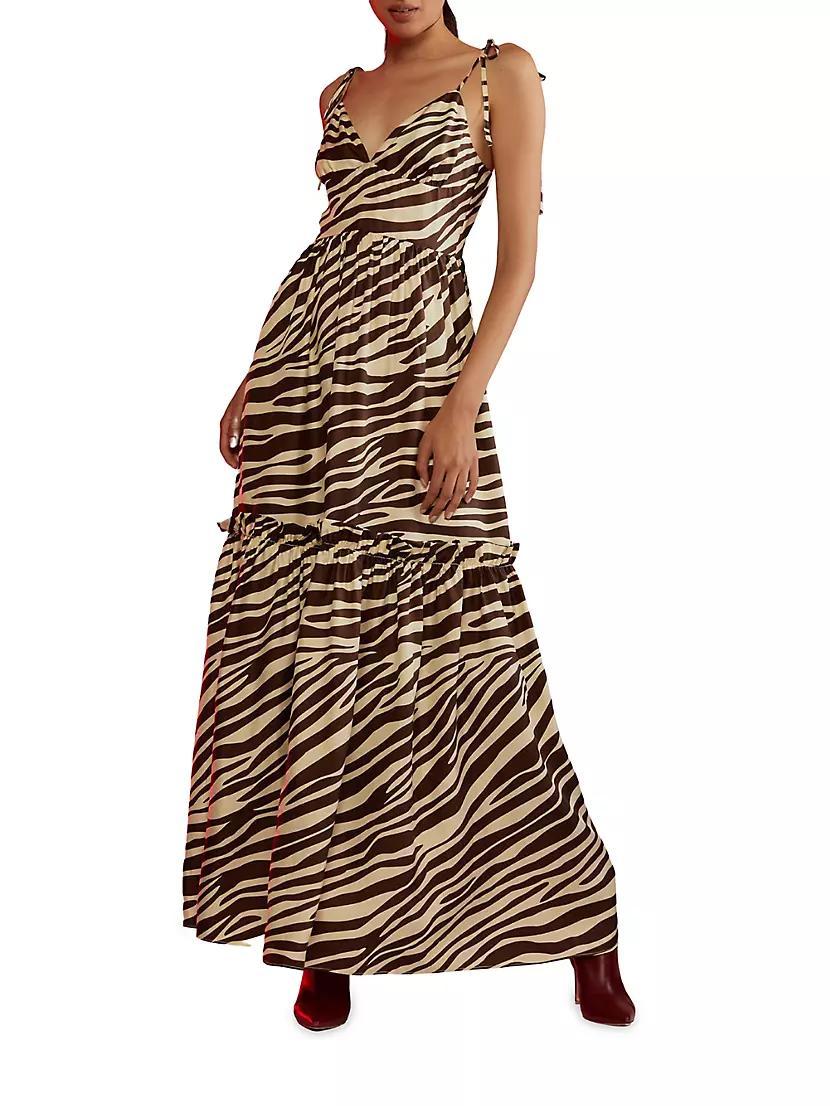 Zebra Tie-Shoudler Silk Maxi Dress Product Image