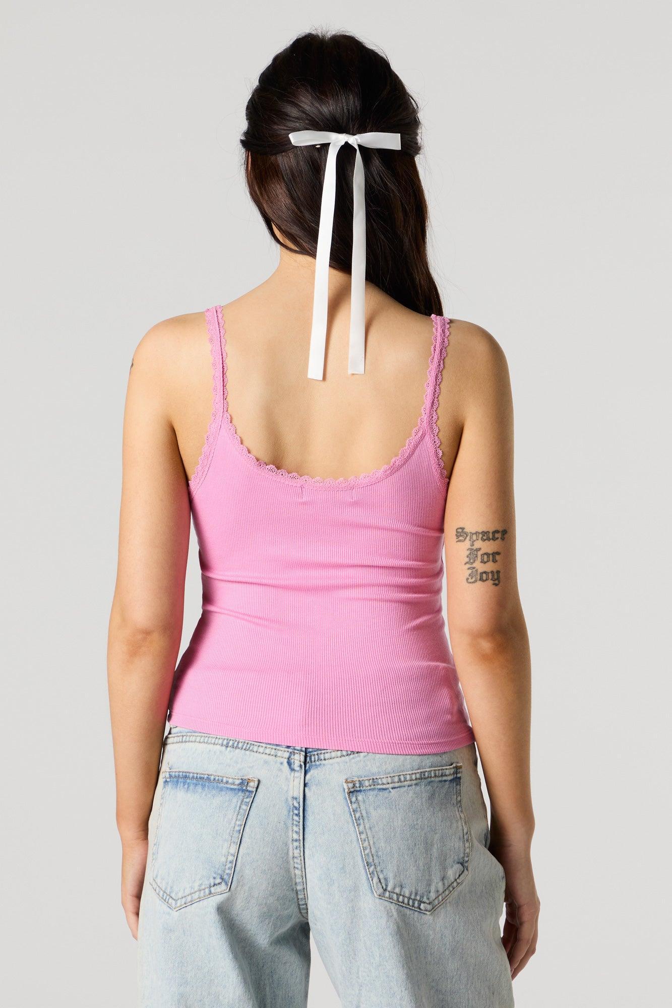 Ribbed Lace Trim Skimmer Tank Female Product Image