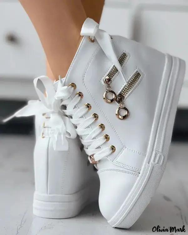 Olivia Mark – Hidden Zippered Lace-up Wedge Sneakers Product Image