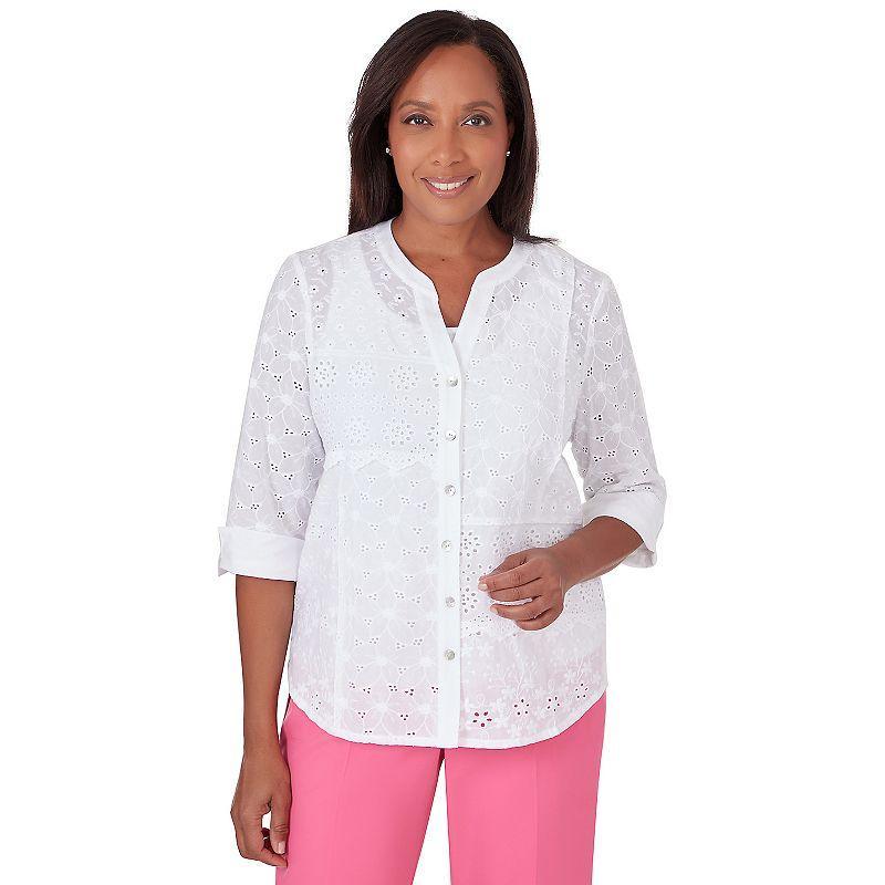 Womens Alfred Dunner Button Front Eyelet Top Product Image