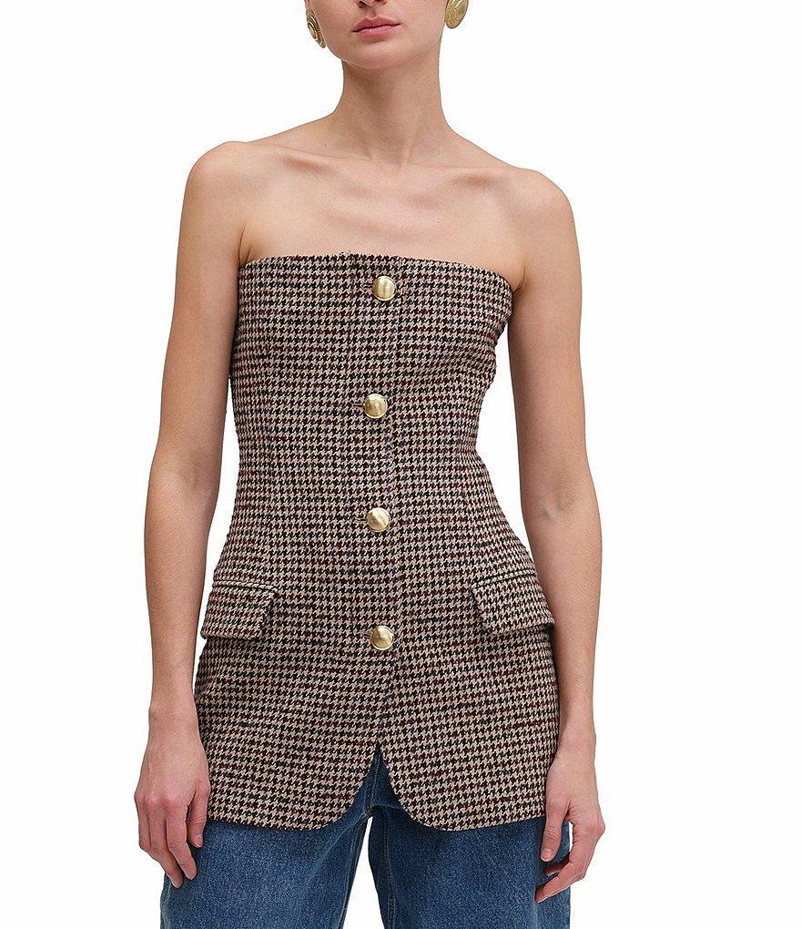 RONNY KOBO Spencer Wool Blend Houndstooth Strapless Blazer Top Product Image