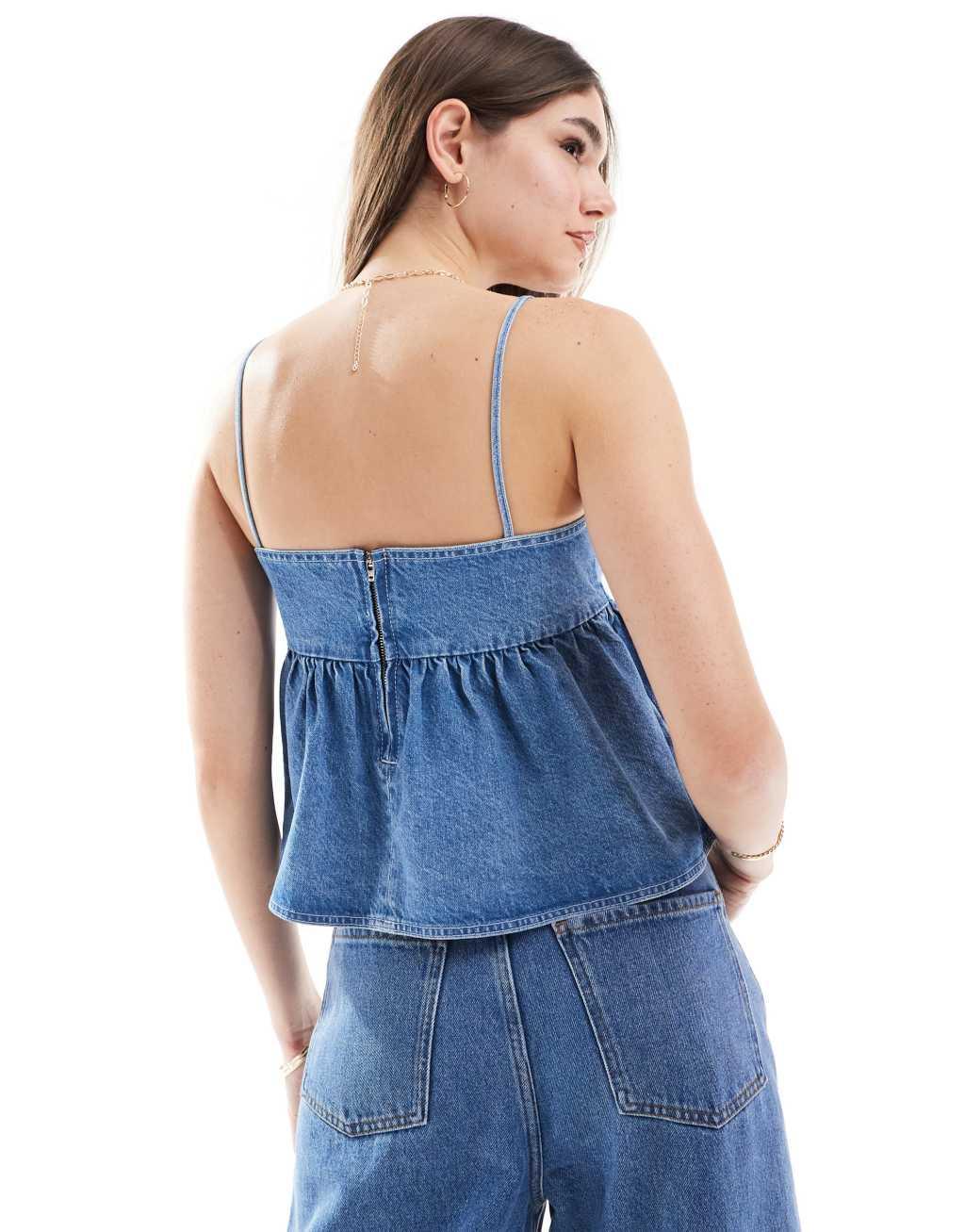 ASOS DESIGN denim babydoll top in bleach Product Image