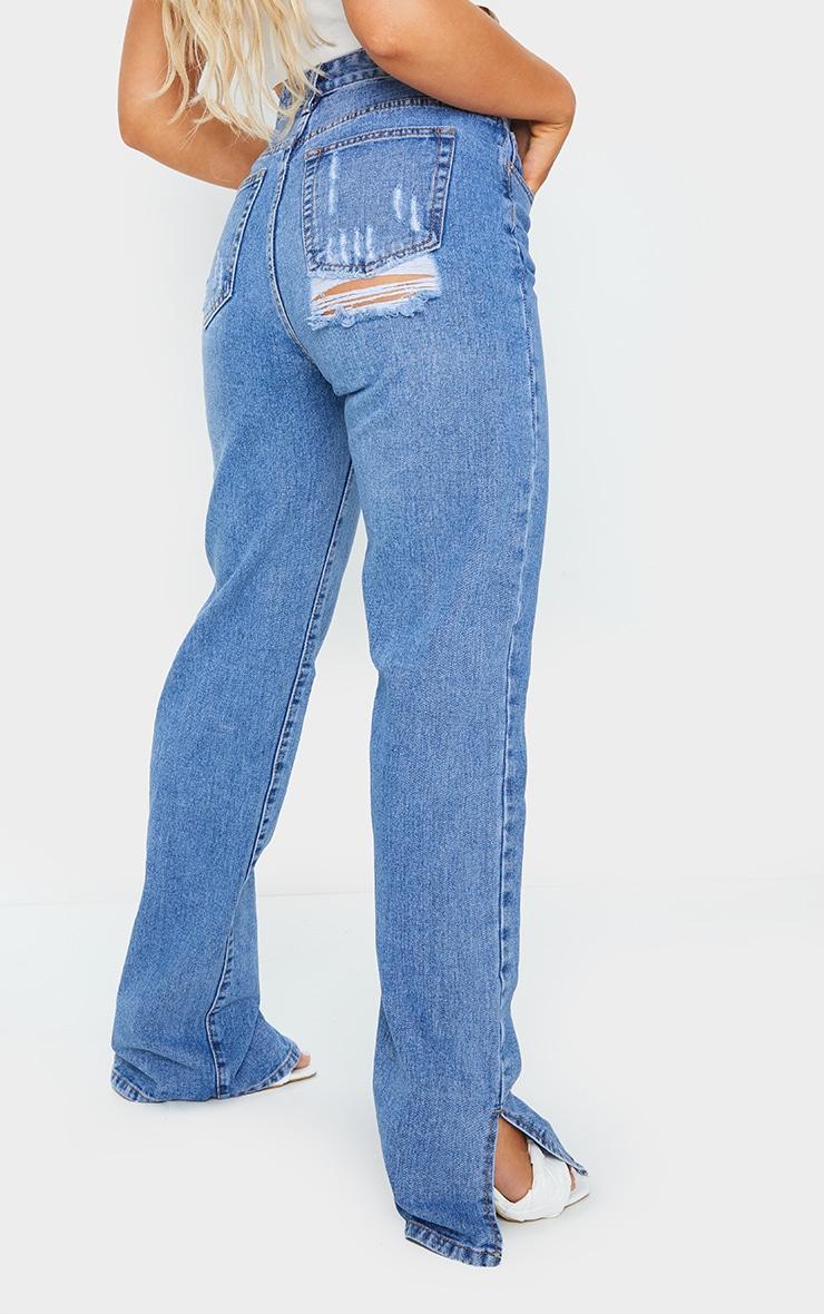 Mid Blue Wash Split Hem Jeans With Bum Distress Product Image