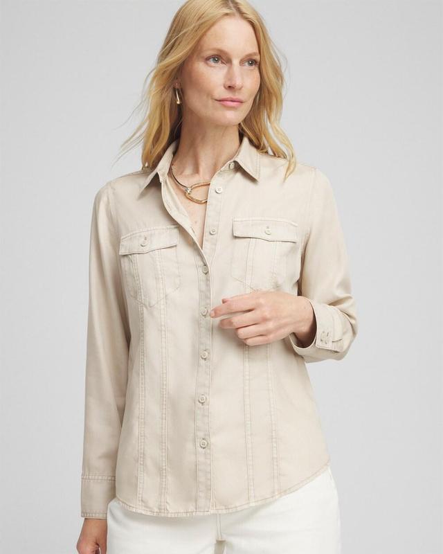 Women's Split Cuff Denim Pocket Shirt Product Image