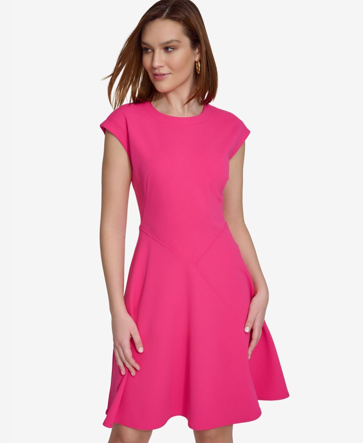 Calvin Klein Womens Extended-Shoulder Jewel-Neck Dress Product Image