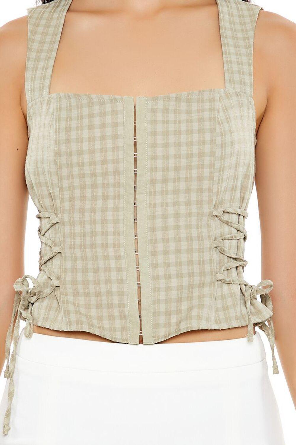 Gingham Lace-Up Crop Top | Forever 21 Product Image