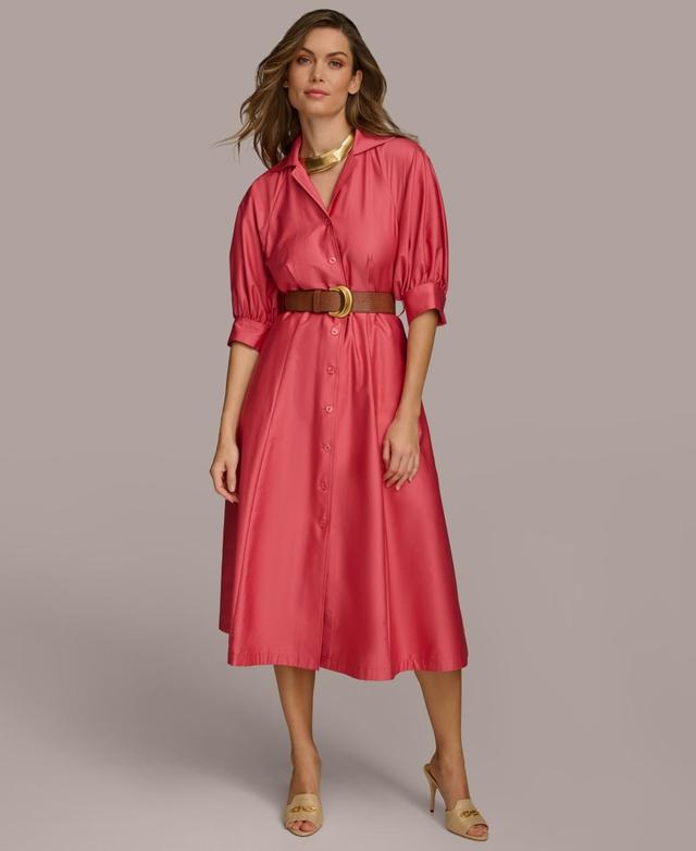 Women's Faux-Leather Belt Cotton Shirtdress Product Image