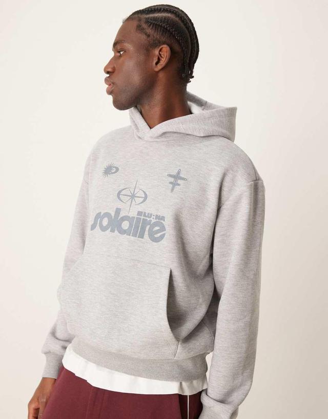 ASOS DESIGN oversized boxy hoodie with celestial chest print in gray heather Product Image