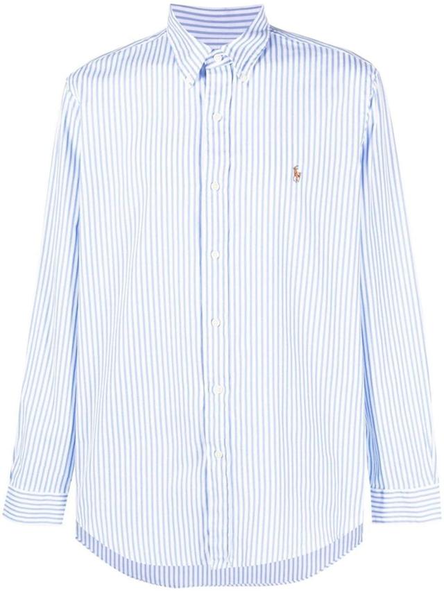 Embroidered-pony Striped Shirt In Blue Product Image