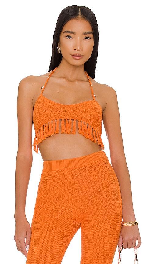 Lovers and Friends Devitta Crop Top w/ Fringe in Orange. Product Image