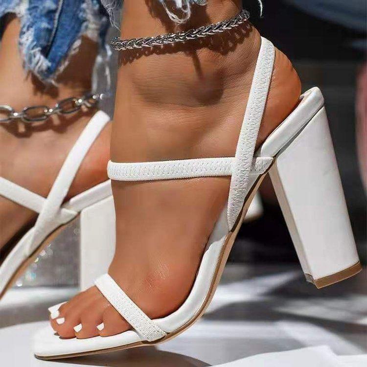 Chunky Heel Square Toe Plain Slingback Sandals product image