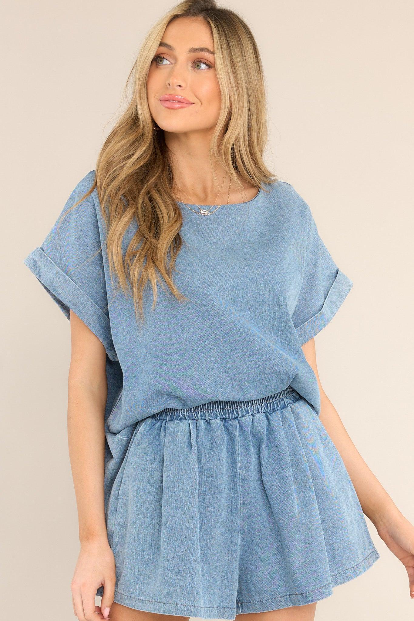 Slight Breeze Chambray Top Blue product image