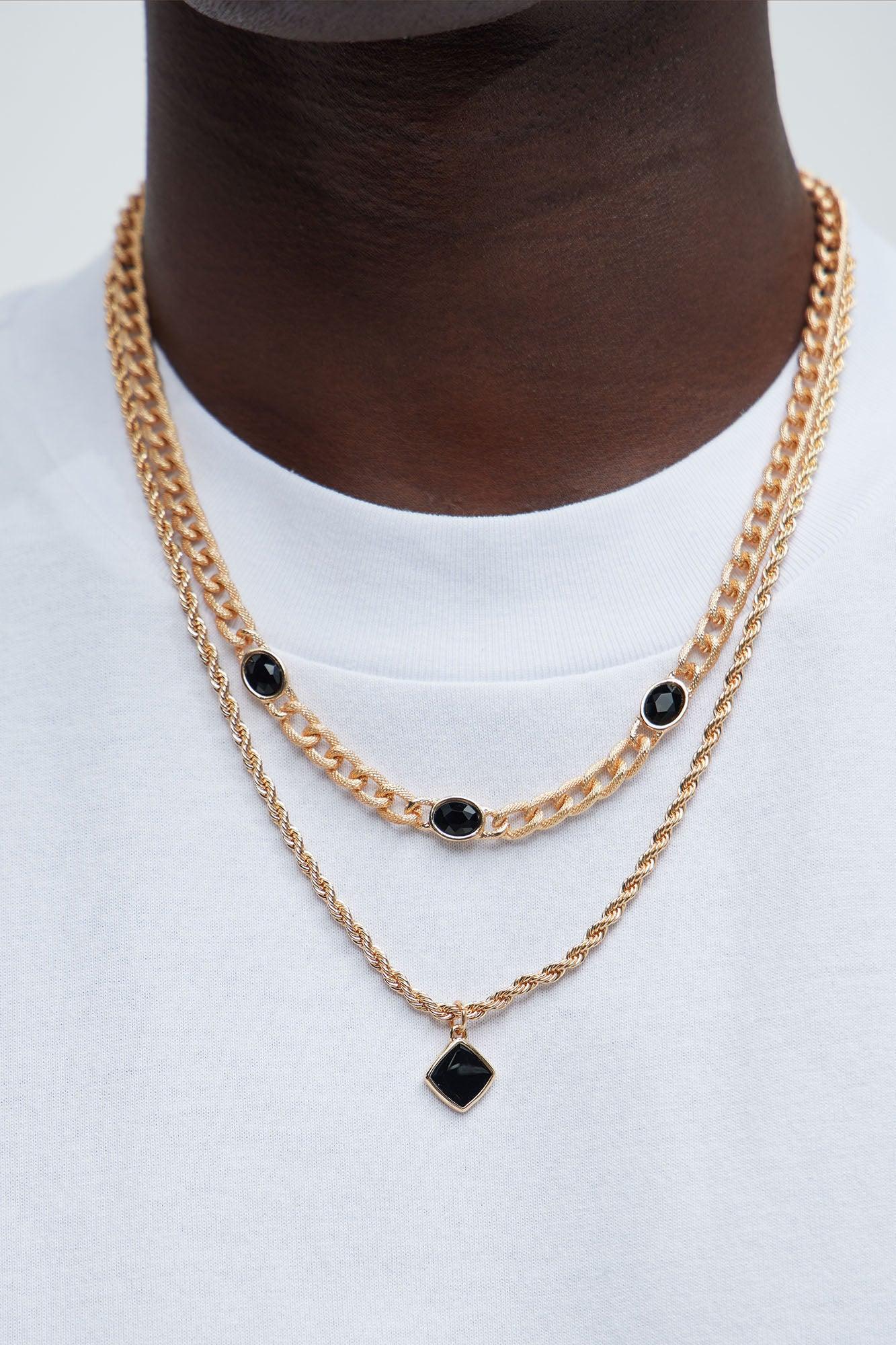 Black And Gold 2 Piece Chain Necklace - Gold/Black Product Image