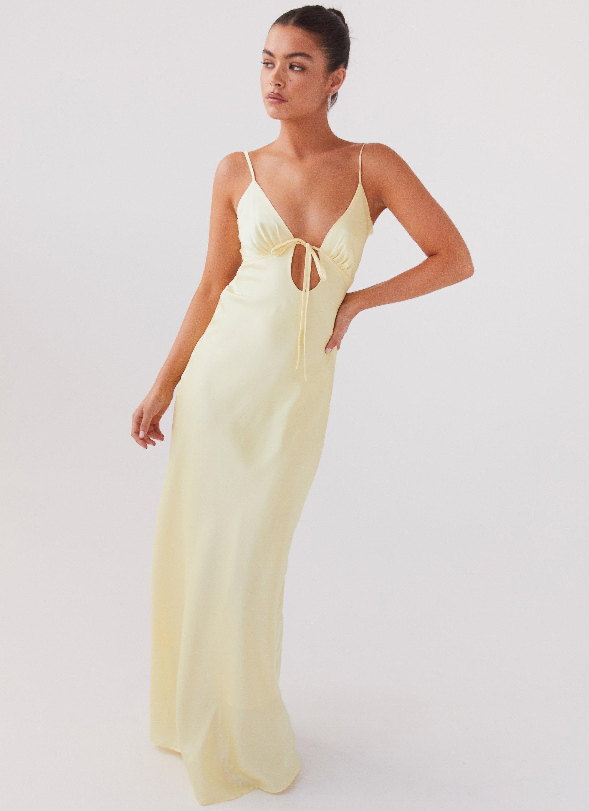 Flora Satin Maxi Dress - Lemon Product Image