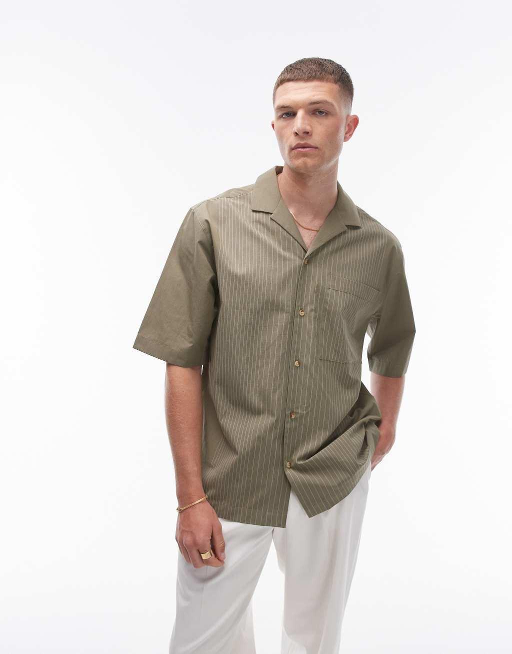 Topman short sleeve smart boxy shirt in green Product Image