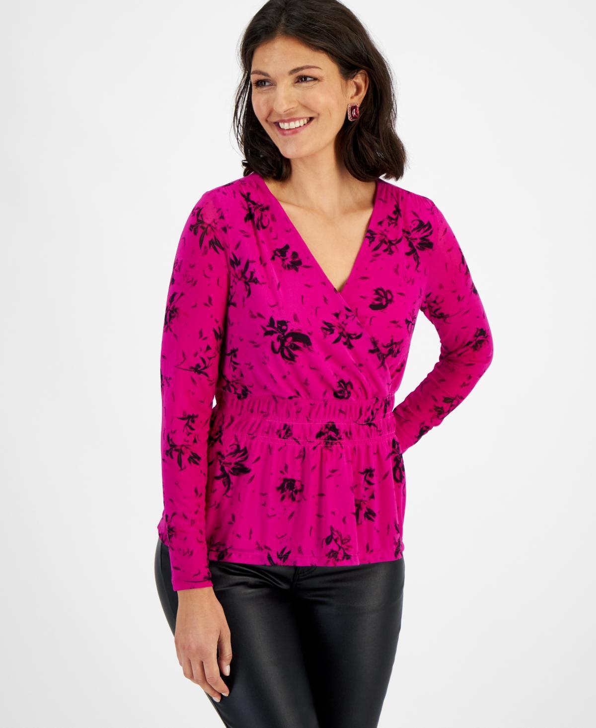 I.n.c. International Concepts Womens Printed Surplice-Neck Top, Created for Macys Product Image