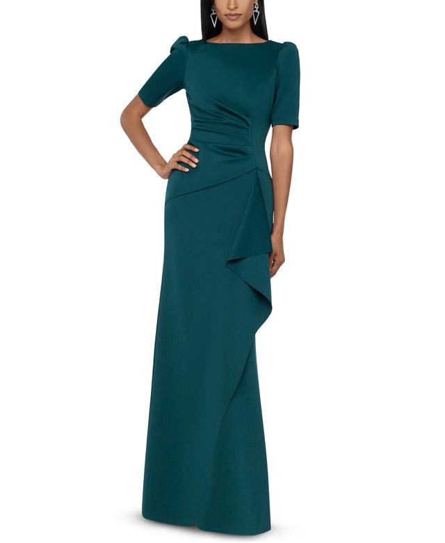 Xscape Side Ruched Ruffle Details Scuba Crepe Gown Product Image