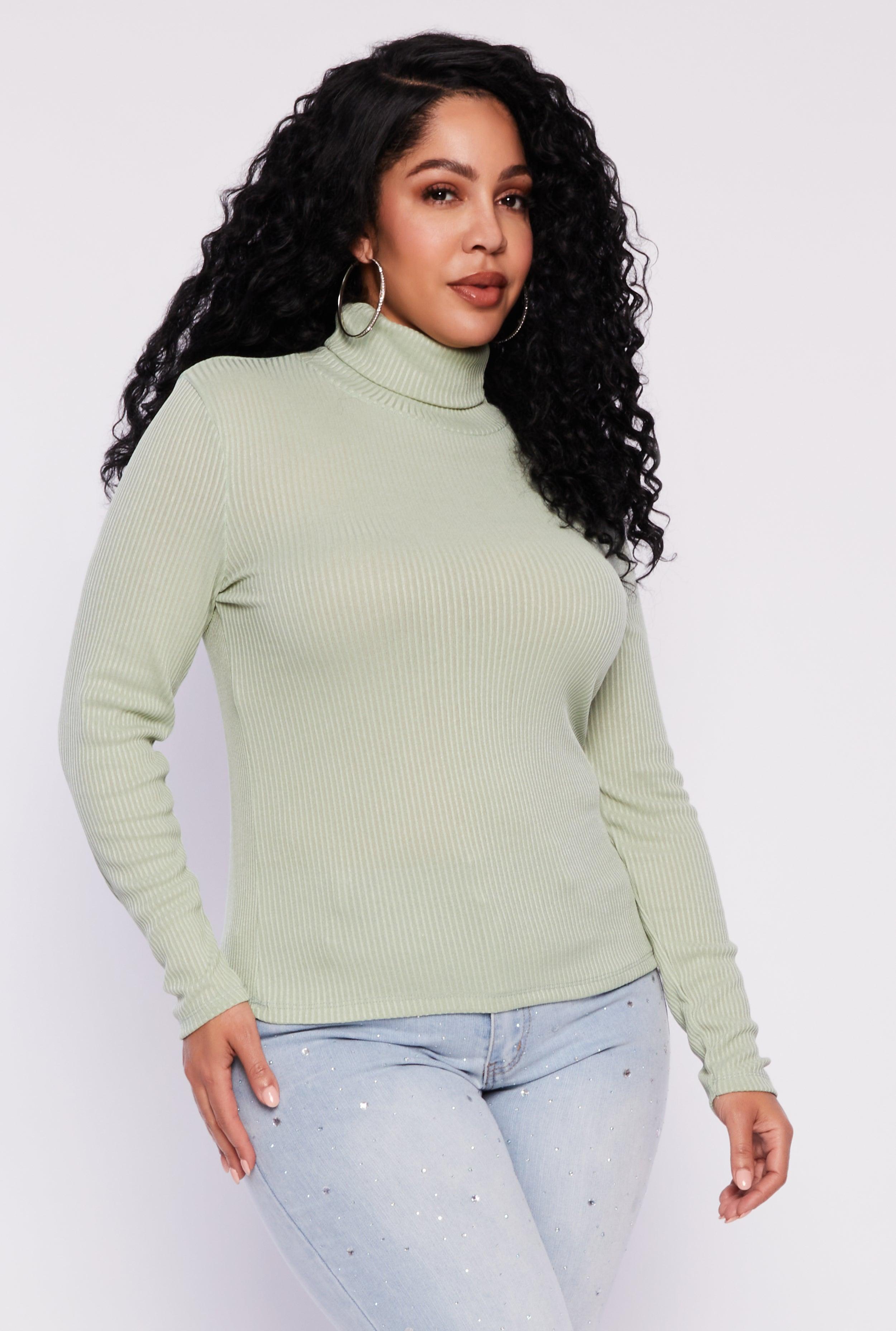 Womens Plus Size Rib Knit Turtleneck Top Product Image