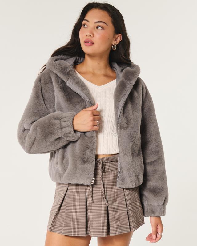 Cozy Faux Fur Zip-Up Hoodie Product Image