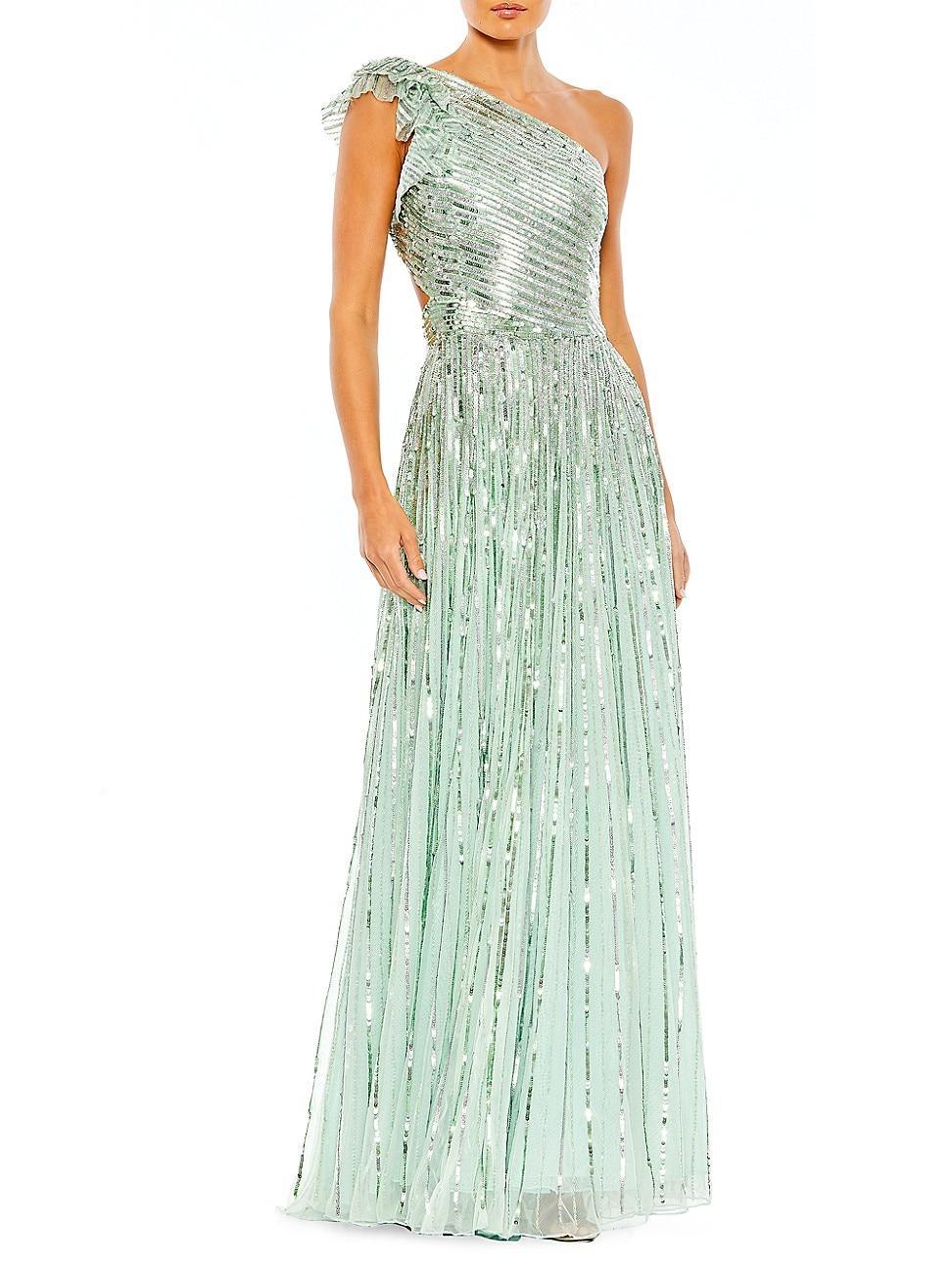 Mac Duggal One-Shoulder Sequin Strappy Back Gown Product Image