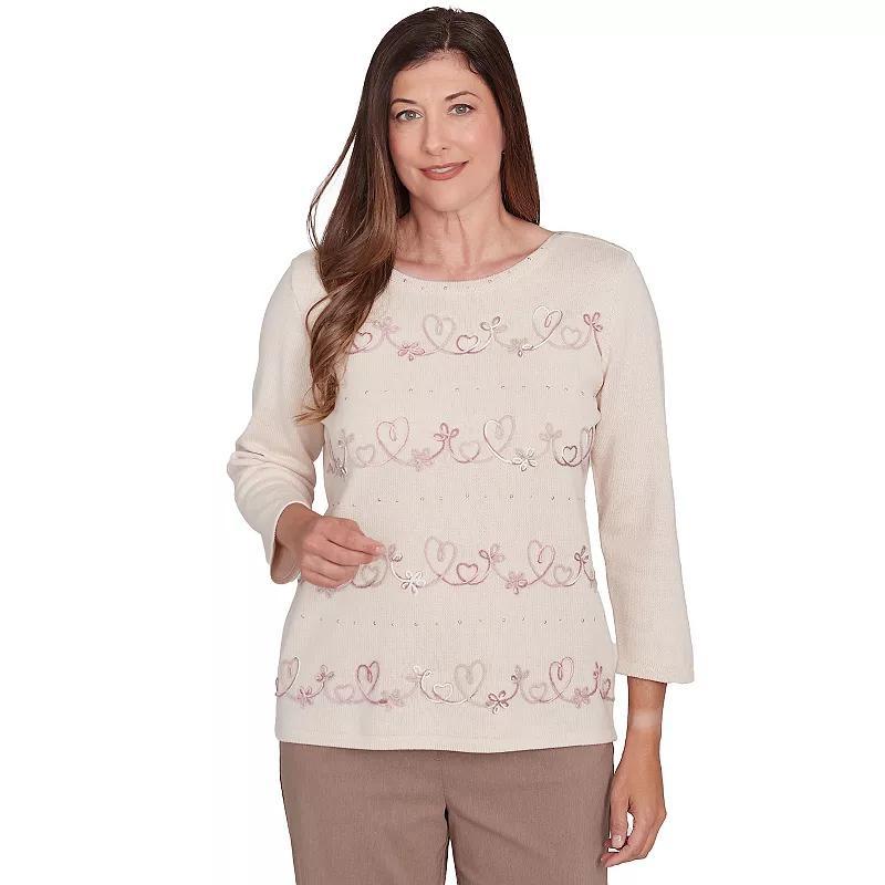 Petite Alfred Dunner Biadere Hearts Crewneck Sweater, Womens Product Image