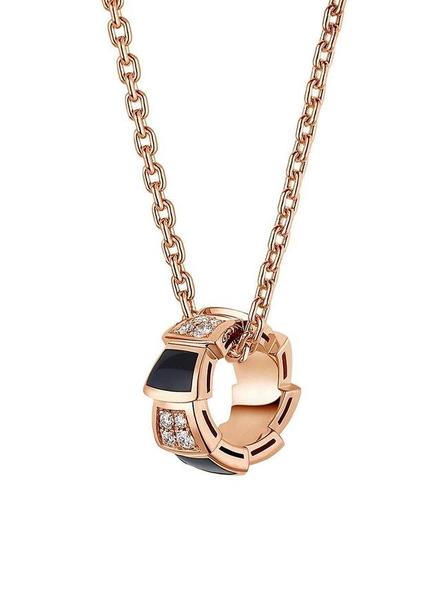 Womens Serpenti Viper 18K Rose Gold, Diamond & Onyx Pendant Necklace Product Image