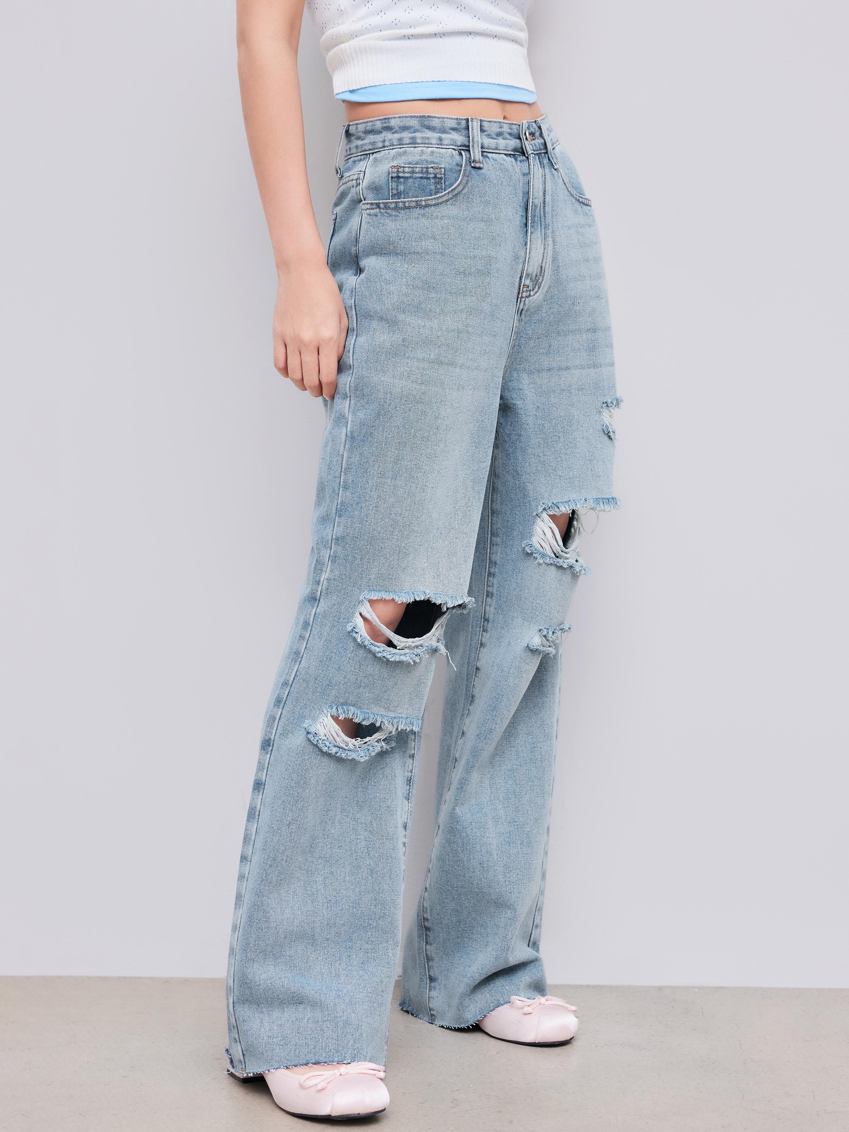 High Waist Ripped Straight Leg Jeans product image