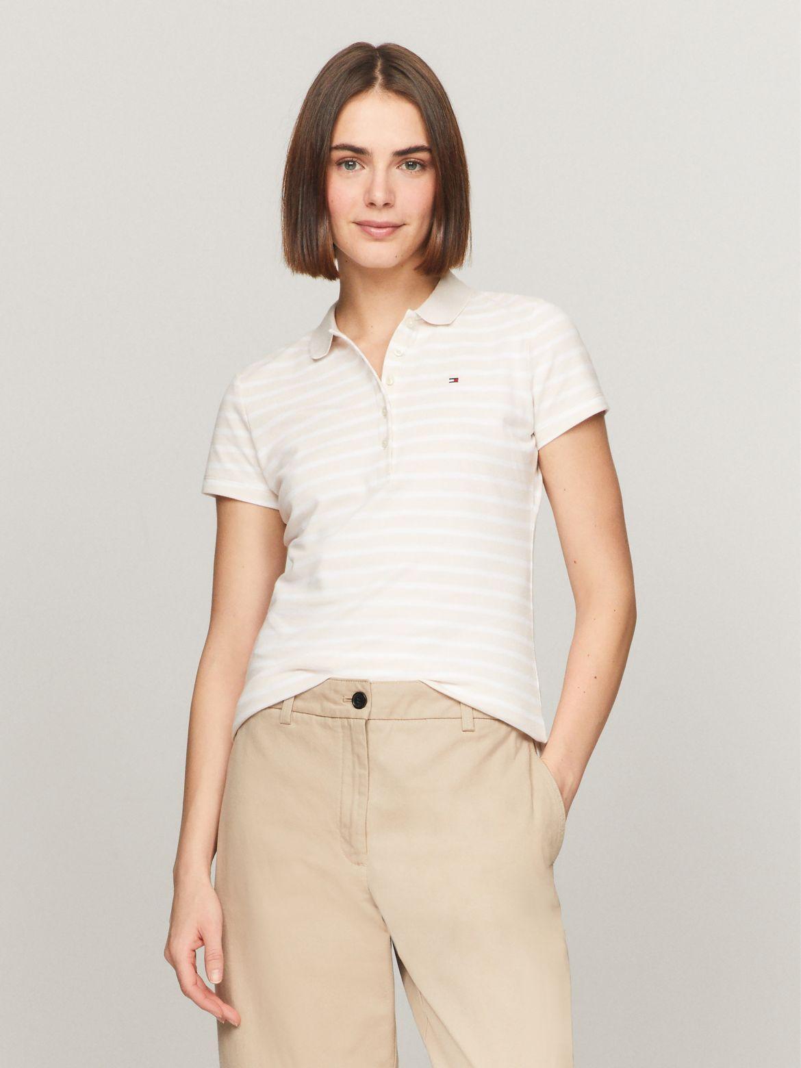 Tommy Hilfiger Women's Slim Fit Stripe Stretch Cotton Polo Product Image