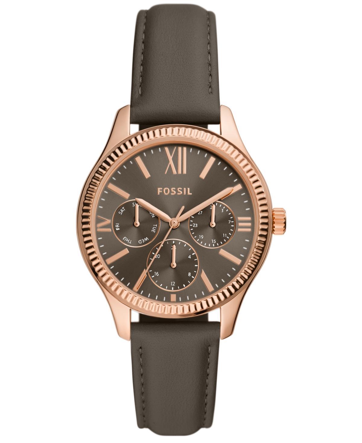 Fossil Womens Rye Multifunction Gray Leather Watch, 36mm Product Image